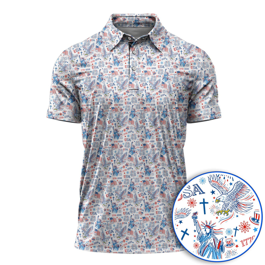 USA 1776–2026 Pattern Golf Polos, Eagle & Liberty Golf Shirt For Golfer, 4th of July Golf Shirts
