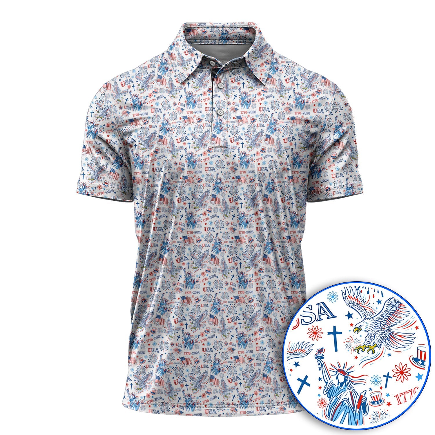 USA 1776–2026 Pattern Golf Polos, Eagle & Liberty Golf Shirt For Golfer, 4th of July Golf Shirts