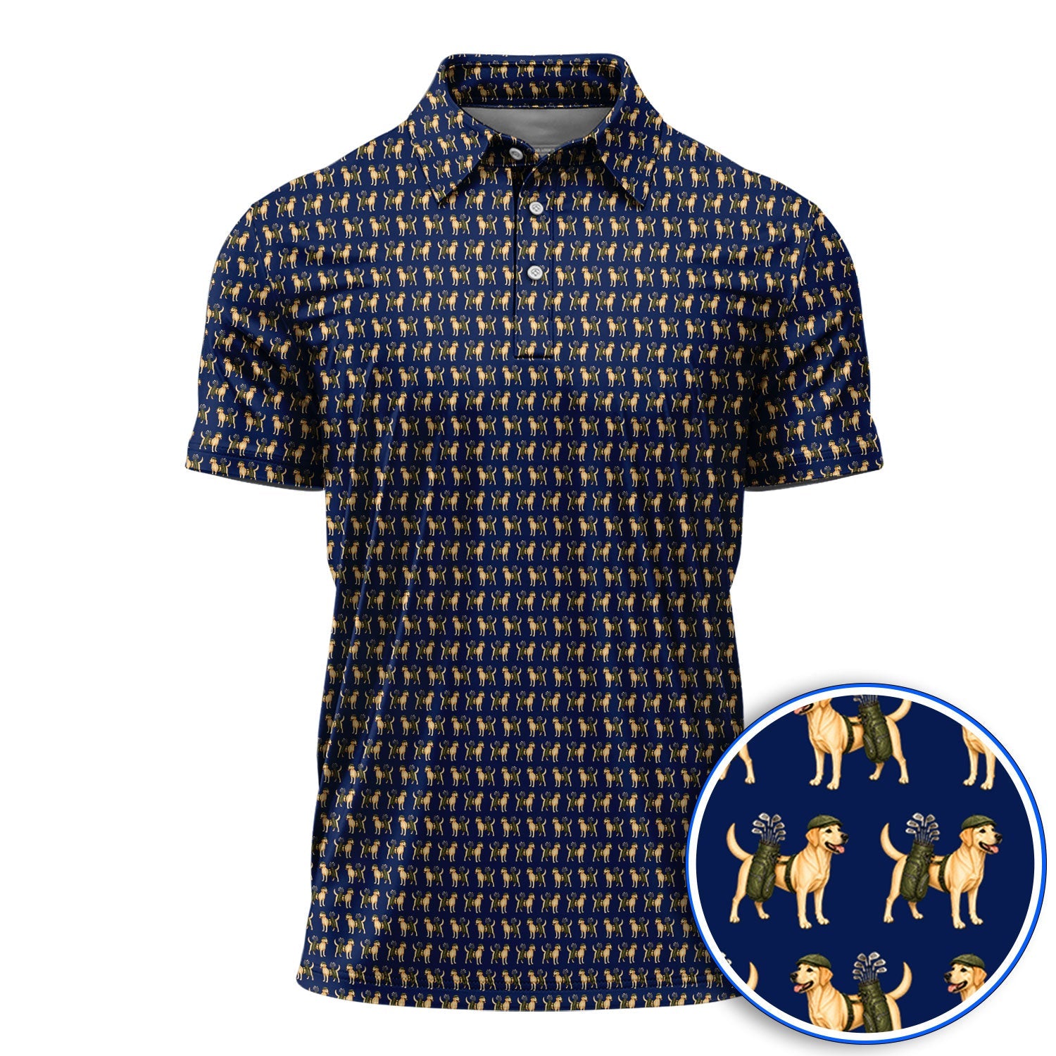 Funny Labrador Retriever Pattern Golf Shirt, Cute Yellow Lab Golf Polos For Pet Lover, Unique Golf Gift For Golfer