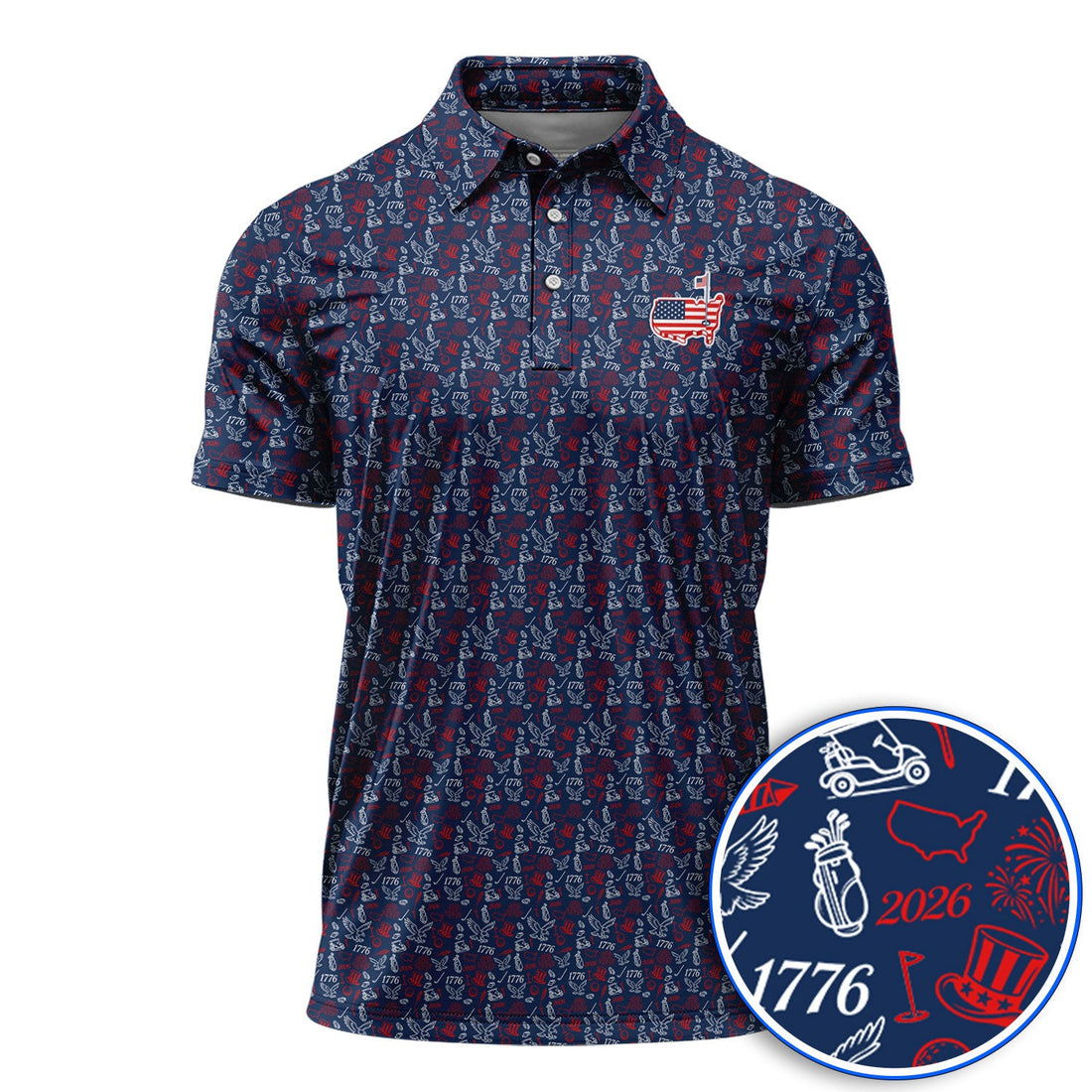 USA 250th Patriotic Pattern Golf Shirt, 1776–2026 American Golf Polos, Crazy Golf Shirts For Golfer