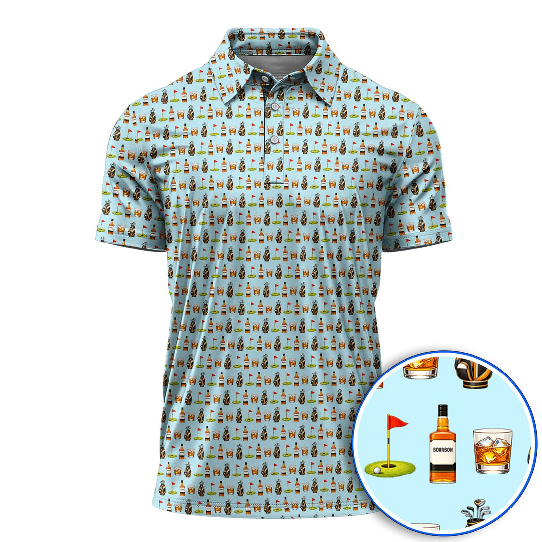 Bourbon Pattern Golf Shirt, Funny Golf Polos For Golfer, Golfer Whiskey Shirt For Golf Lovers