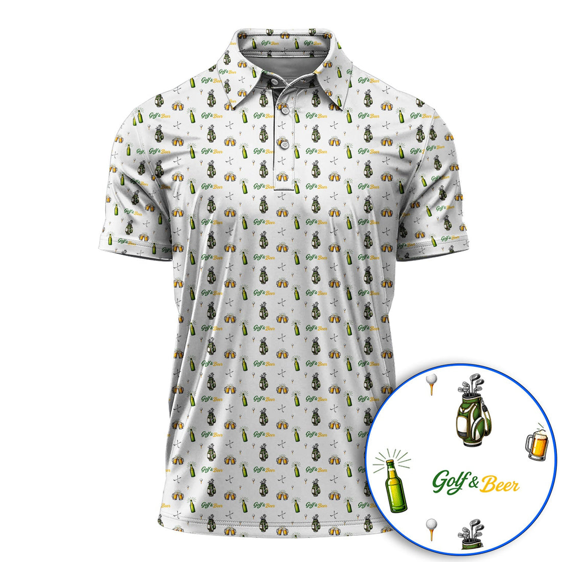 Funny Beer Golf Shirt For Men, Golf & Beer Pattern Polos, Golf Gift For Golfer