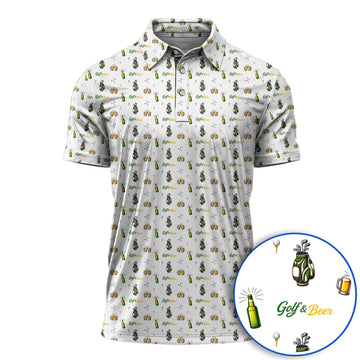 Funny Beer Golf Shirt For Men, Golf & Beer Pattern Polos, Golf Gift For Golfer