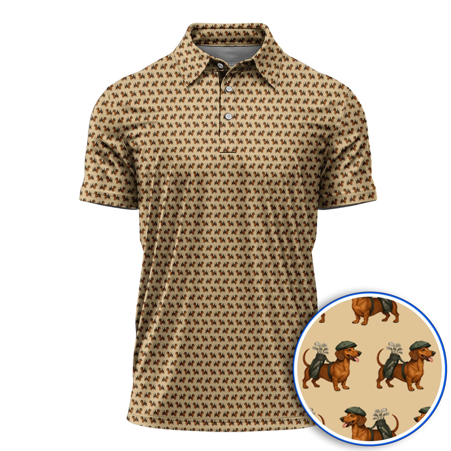 Funny Dachshund Pattern Golf Polos, Crazy Wiener Dog Golf Shirt For Men, Golf Shirt For Golfer