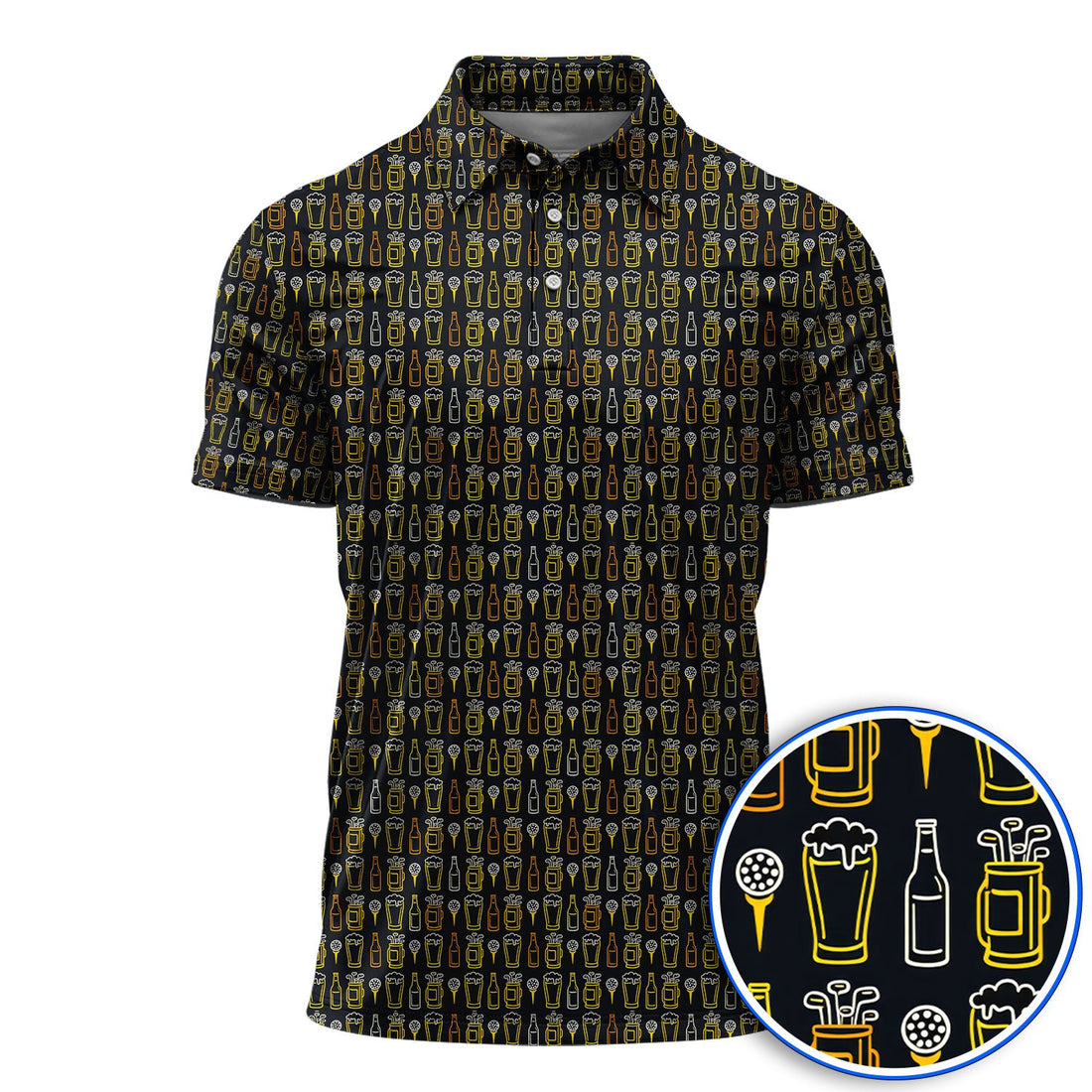 Funny Golf And Beer Pattern Shirt, Crazy Golf Polos For Men, Golf Gift For Golfer