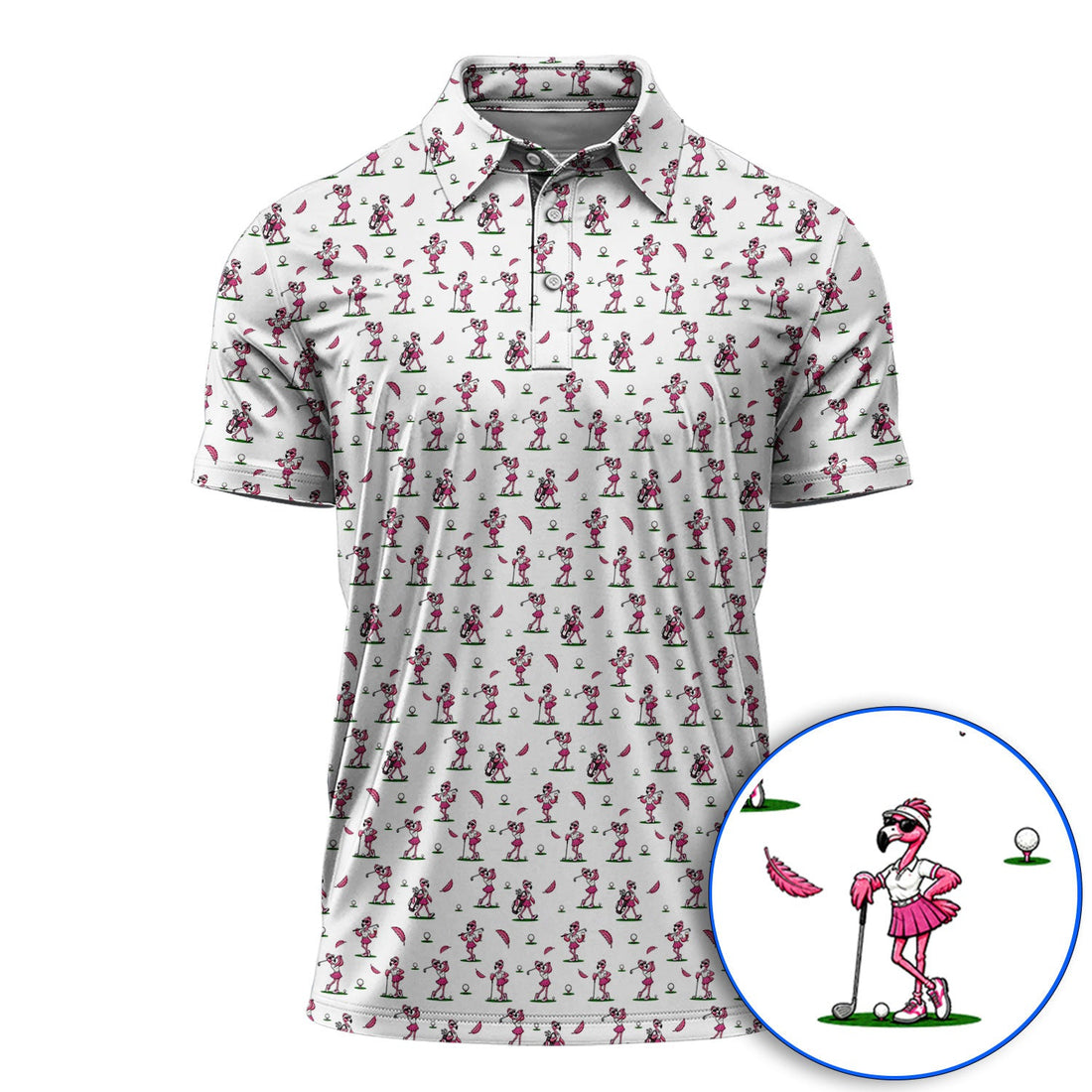 Funny Flamingo Pattern Golf Shirt, Pink Flamingo Golf Polos For Bird Lover, Unique Golf Gift For Golfer