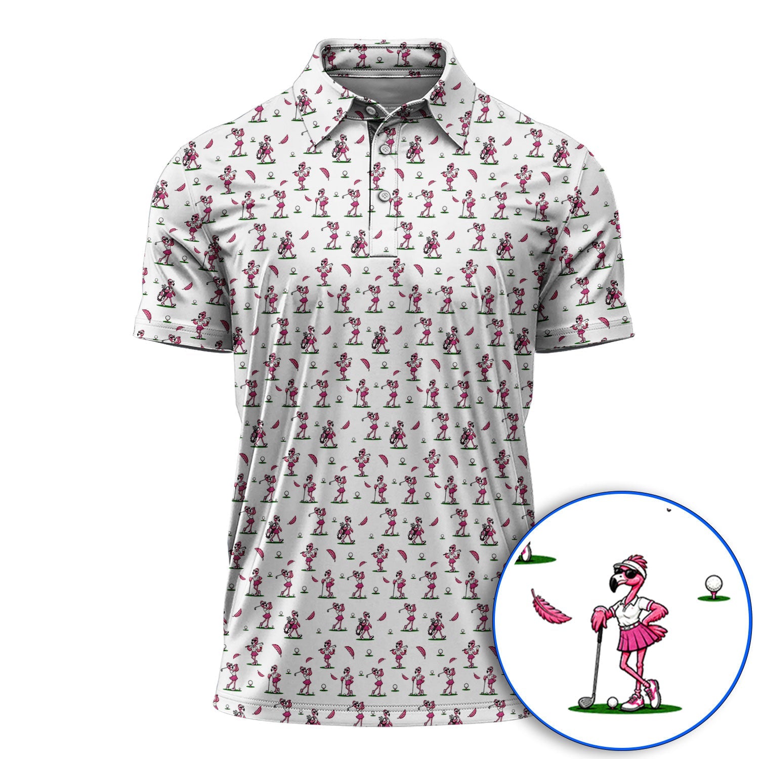 Funny Flamingo Pattern Golf Shirt, Pink Flamingo Golf Polos For Bird Lover, Unique Golf Gift For Golfer