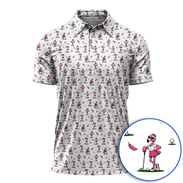 Funny Flamingo Pattern Golf Shirt, Pink Flamingo Golf Polos For Bird Lover, Unique Golf Gift For Golfer