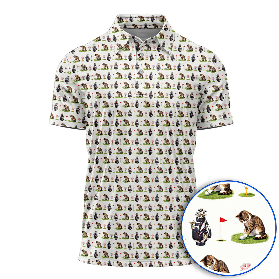 Cute Cat Pattern Golf Shirt, Funny Cats Golf Polos, Golf Gift For Golfer And Cat Lover