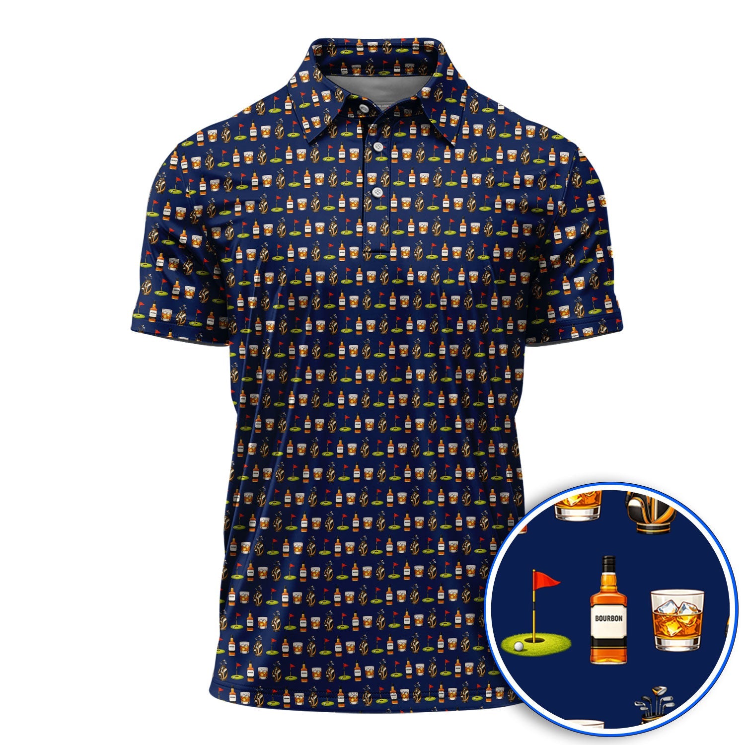 Bourbon Pattern Golf Shirt, Funny Golf Polos For Golfer, Golfer Whiskey Shirt For Men