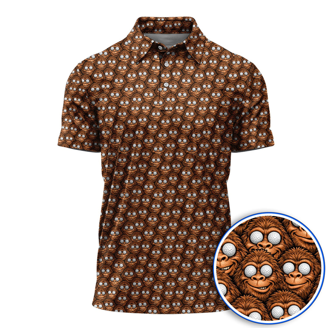 Crazy Bigfoot Pattern Golf Polos, Sasquatch Golf Shirt For Golfer, Funny Golf Gift For Men