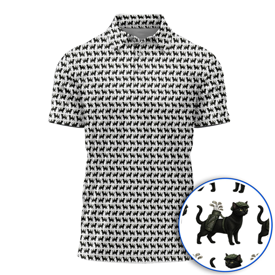 Cat Pattern Golf Shirt, Funny Pet Lover Golf Polos, Crazy Golf Gift For Golfer