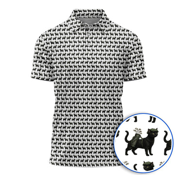 Cat Pattern Golf Shirt, Funny Pet Lover Golf Polos, Crazy Golf Gift For Golfer