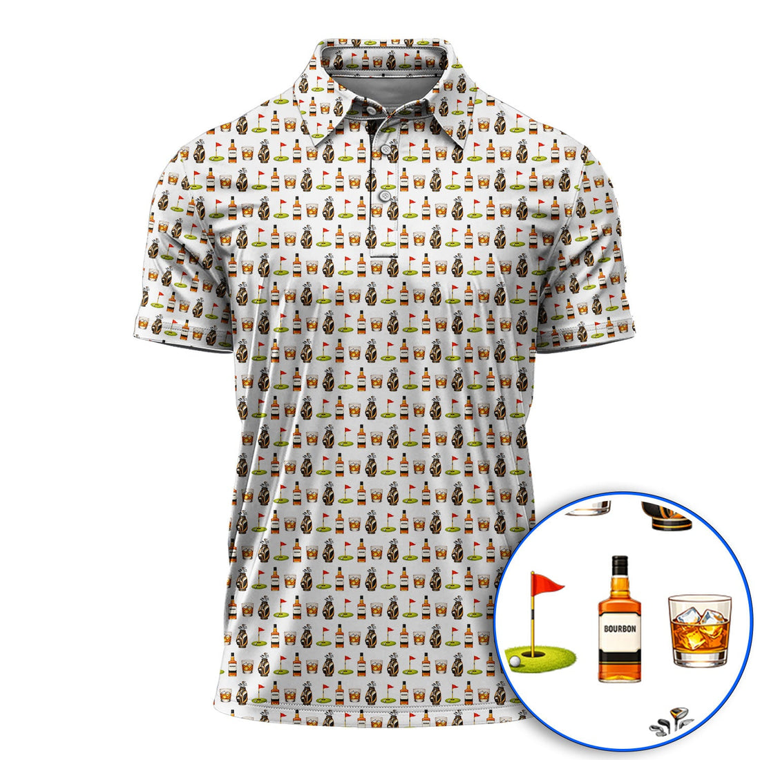 Bourbon Pattern Golf Shirt, Funny Golf Polos For Golfer, Golfer Whiskey Shirt For Men