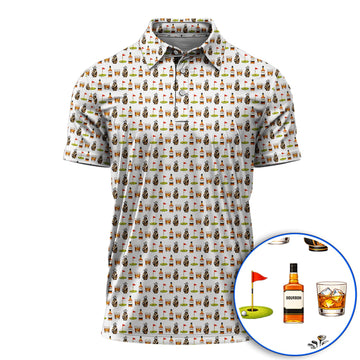 Bourbon Pattern Golf Shirt, Funny Golf Polos For Golfer, Golfer Whiskey Shirt For Men
