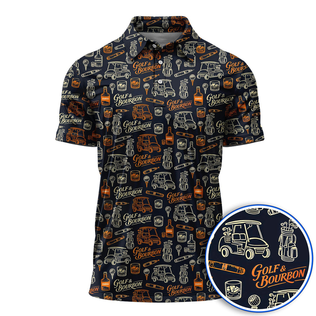 Golf & Bourbon Pattern Golf Polos, Crazy Golf Shirt For Golfer, Golf Gift For Men