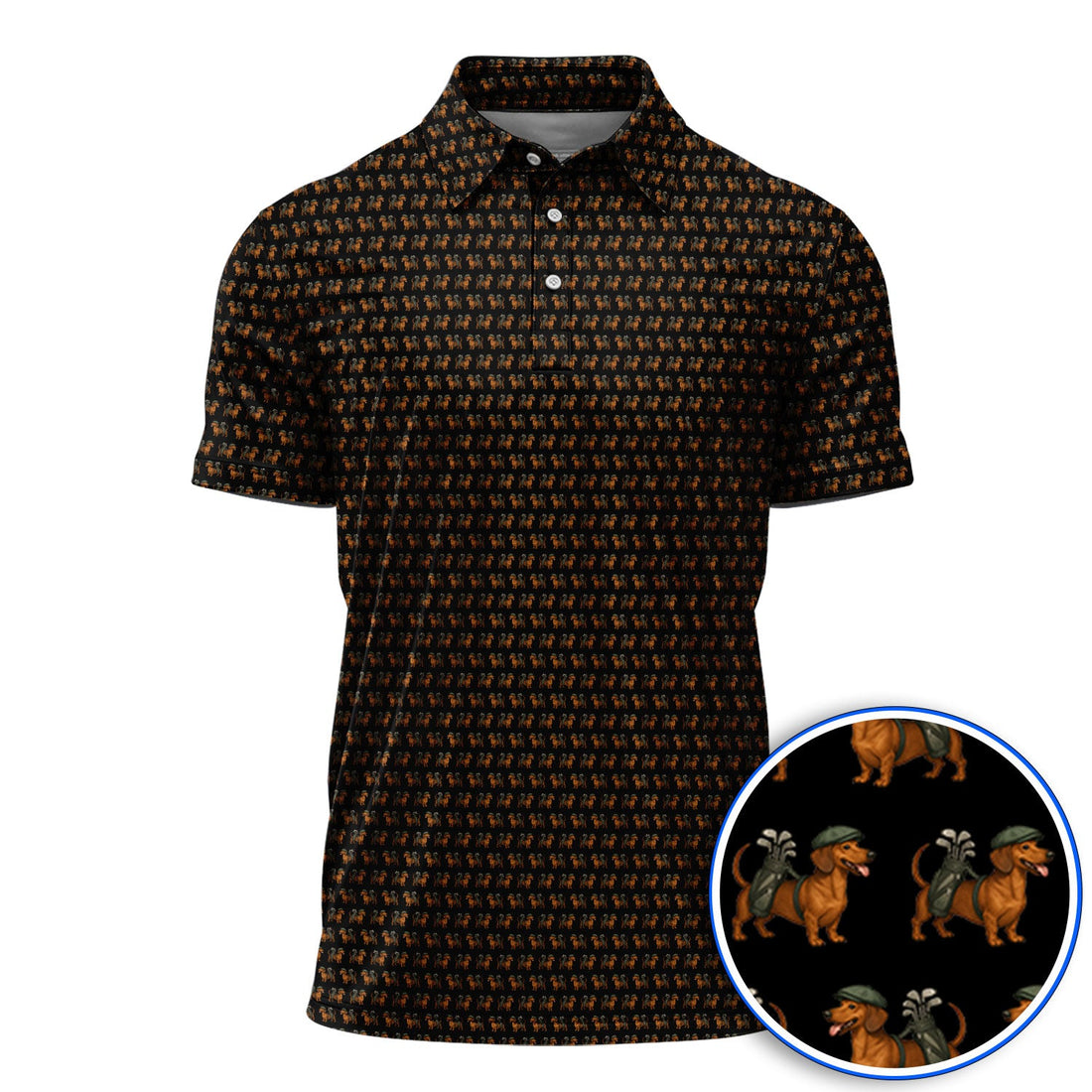 Funny Dachshund Pattern Golf Polos, Crazy Wiener Dog Golf Shirt For Men, Golf Shirt For Golfer