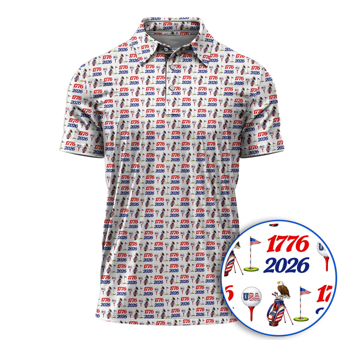 USA 1776–2026 Patriotic Golf Polos, American Flag & Eagle Pattern Golf Shirt, Golf Gift For Golfer