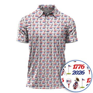 USA 1776–2026 Patriotic Golf Polos, American Flag & Eagle Pattern Golf Shirt, Golf Gift For Golfer