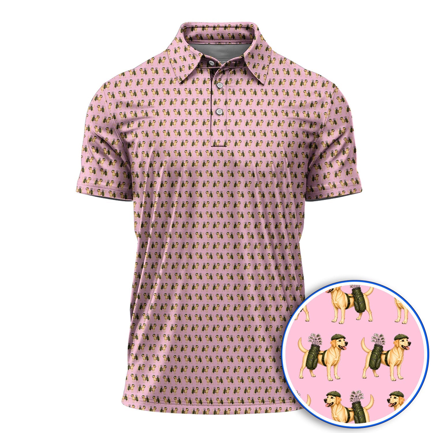Funny Labrador Retriever Pattern Golf Shirt, Cute Yellow Lab Golf Polos For Pet Lover, Unique Golf Gift For Golfer