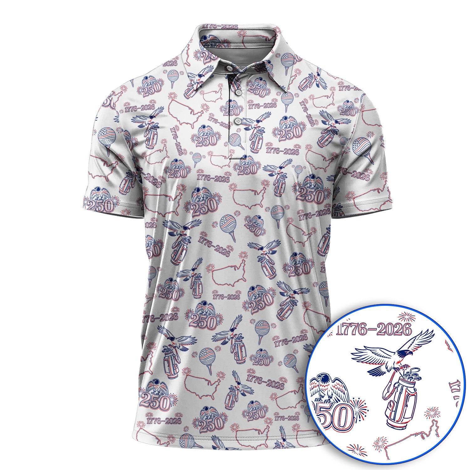 USA Patriotic Eagle Golf Polos, 1776–2026 America 250th Pattern Golf Shirt For Golfer, Crazy Golf Shirt