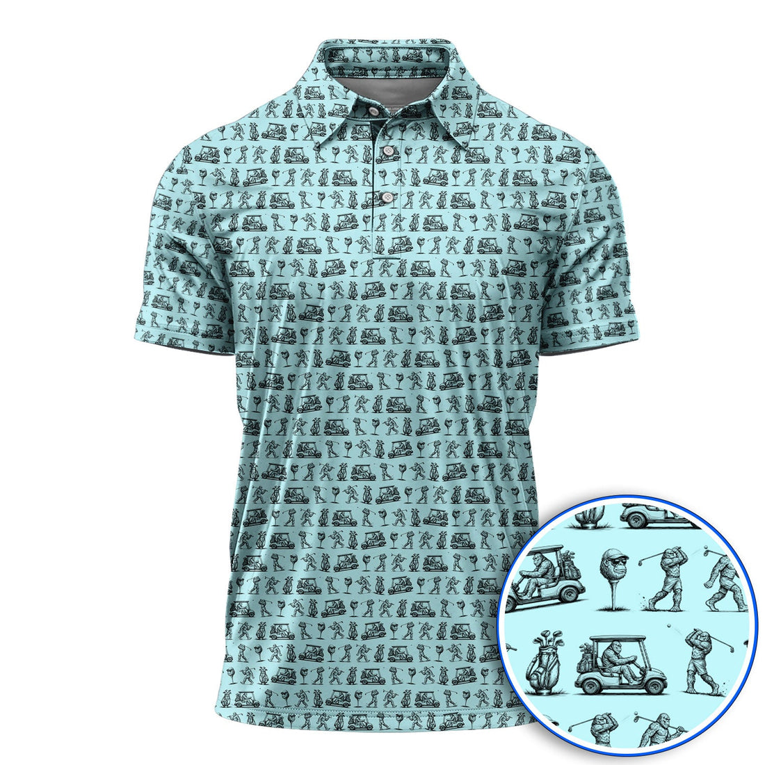 Funny Bigfoot Pattern Golf Polos, Sasquatch Golf Shirt For Men, Crazy Golf Gift For Golfer