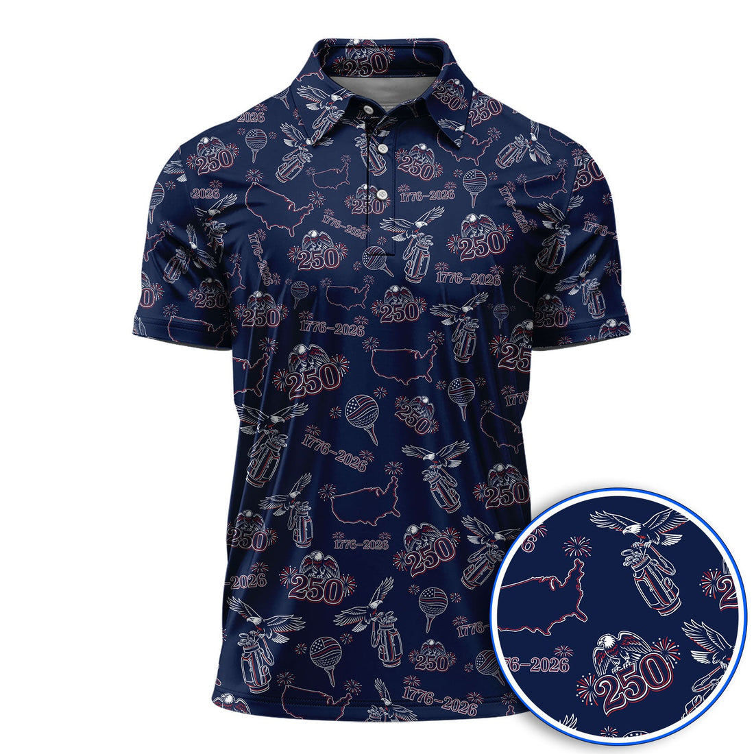 USA 250th Pattern Golf Shirt, Patriotic USA Golf Polos, Crazy Golf Gift For Golfer