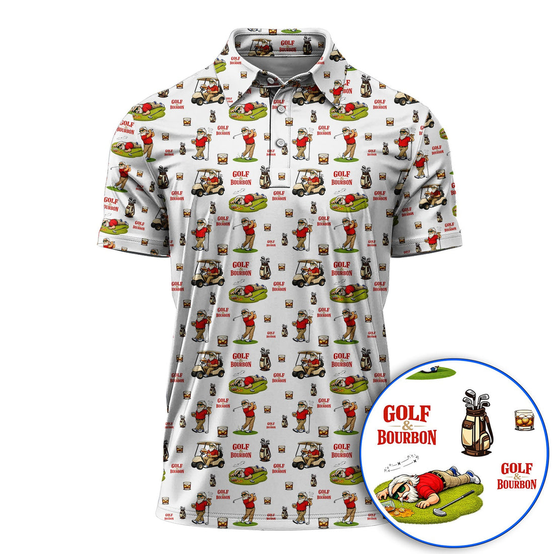 Funny Golf & Bourbon Pattern Golf Shirt, Crazy Golf Polos For Men, Golf Gift For Golfer