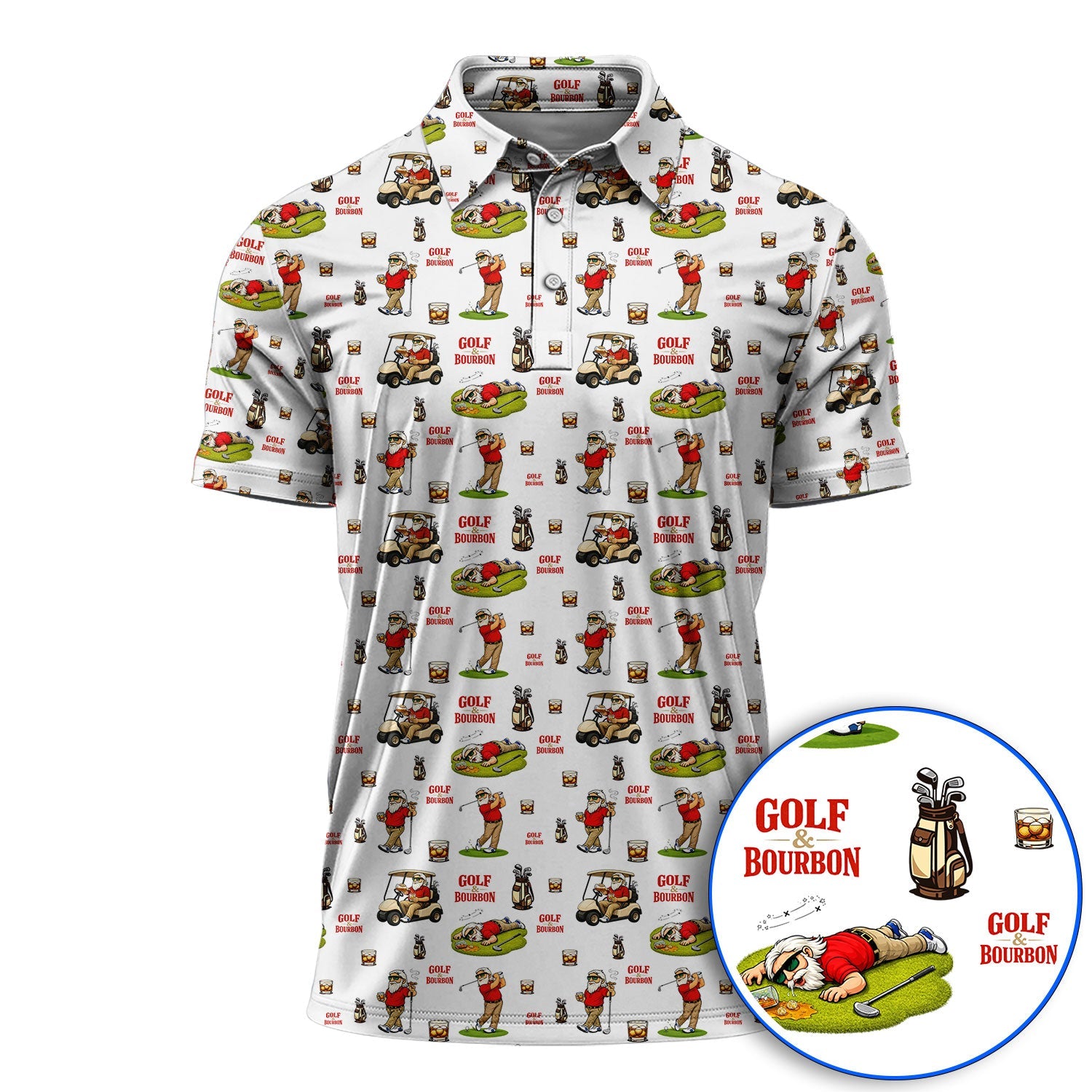Funny Golf & Bourbon Pattern Golf Shirt, Crazy Golf Polos For Men, Golf Gift For Golfer