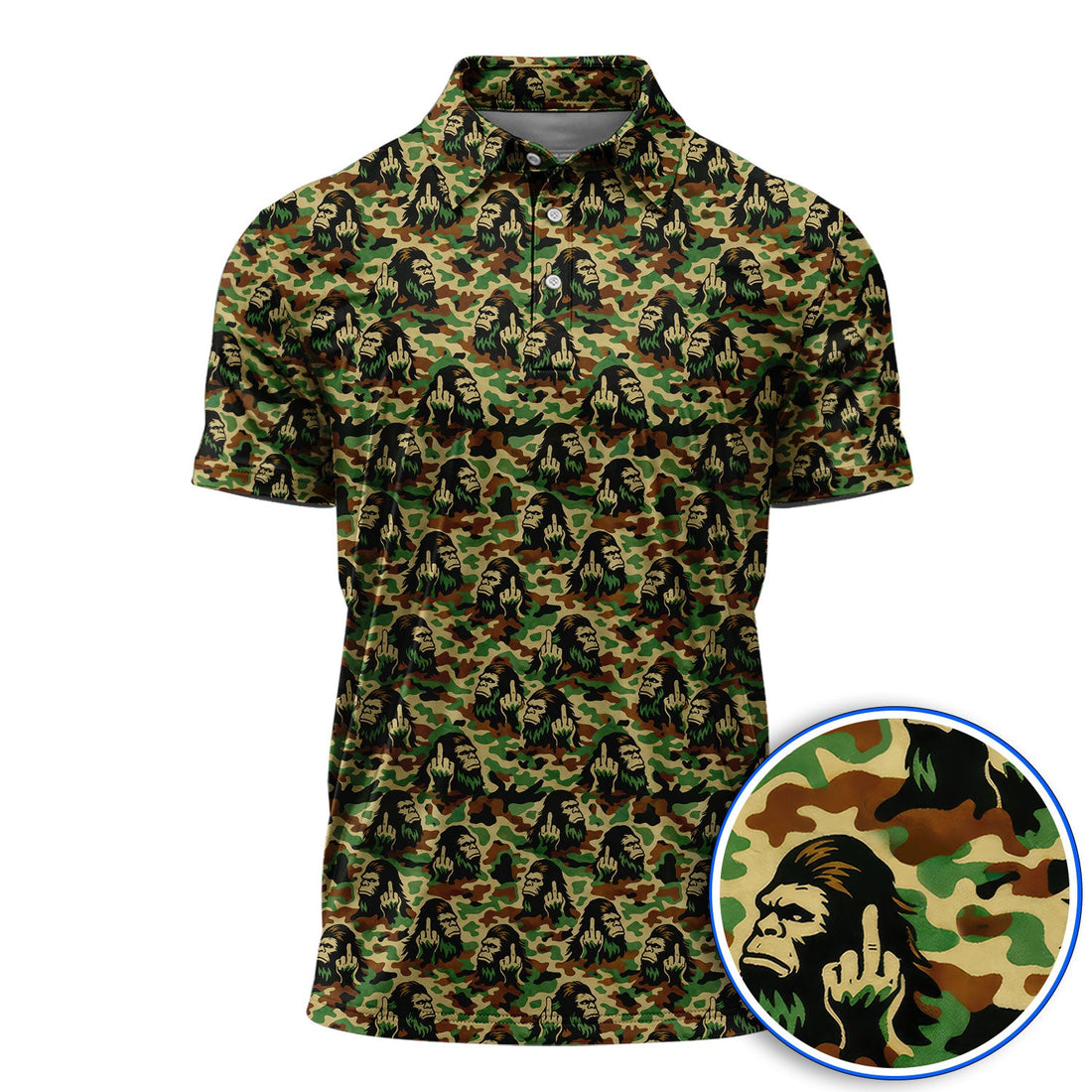 Funny Bigfoot Camo Pattern Golf Polos, Sasquatch Golf Shirt For Golfer, Crazy Golf Shirts For Men