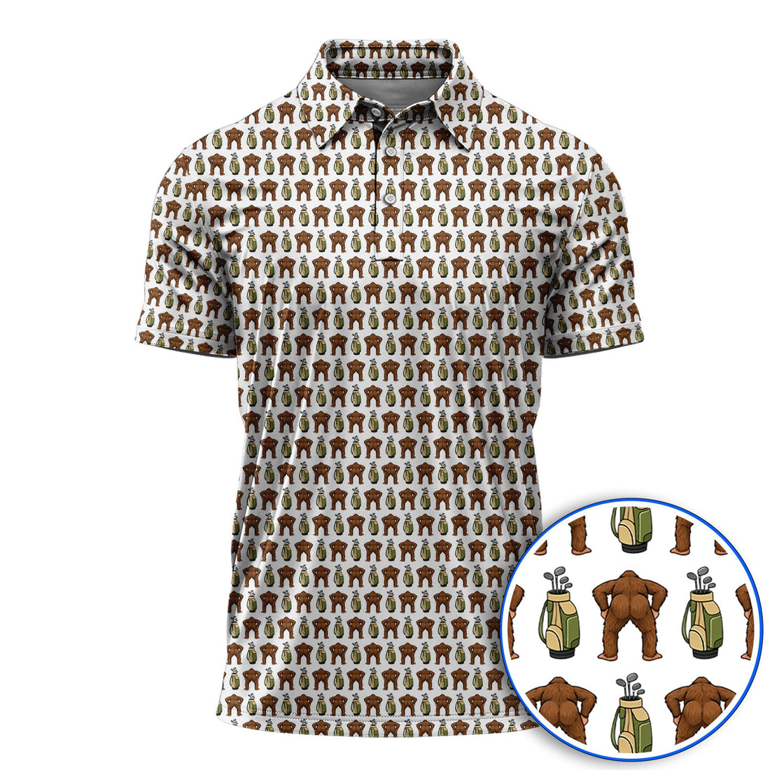 Bigfoot Pattern Golf Polos, Funny Sasquatch Golf Shirt, Golf Gift For Men
