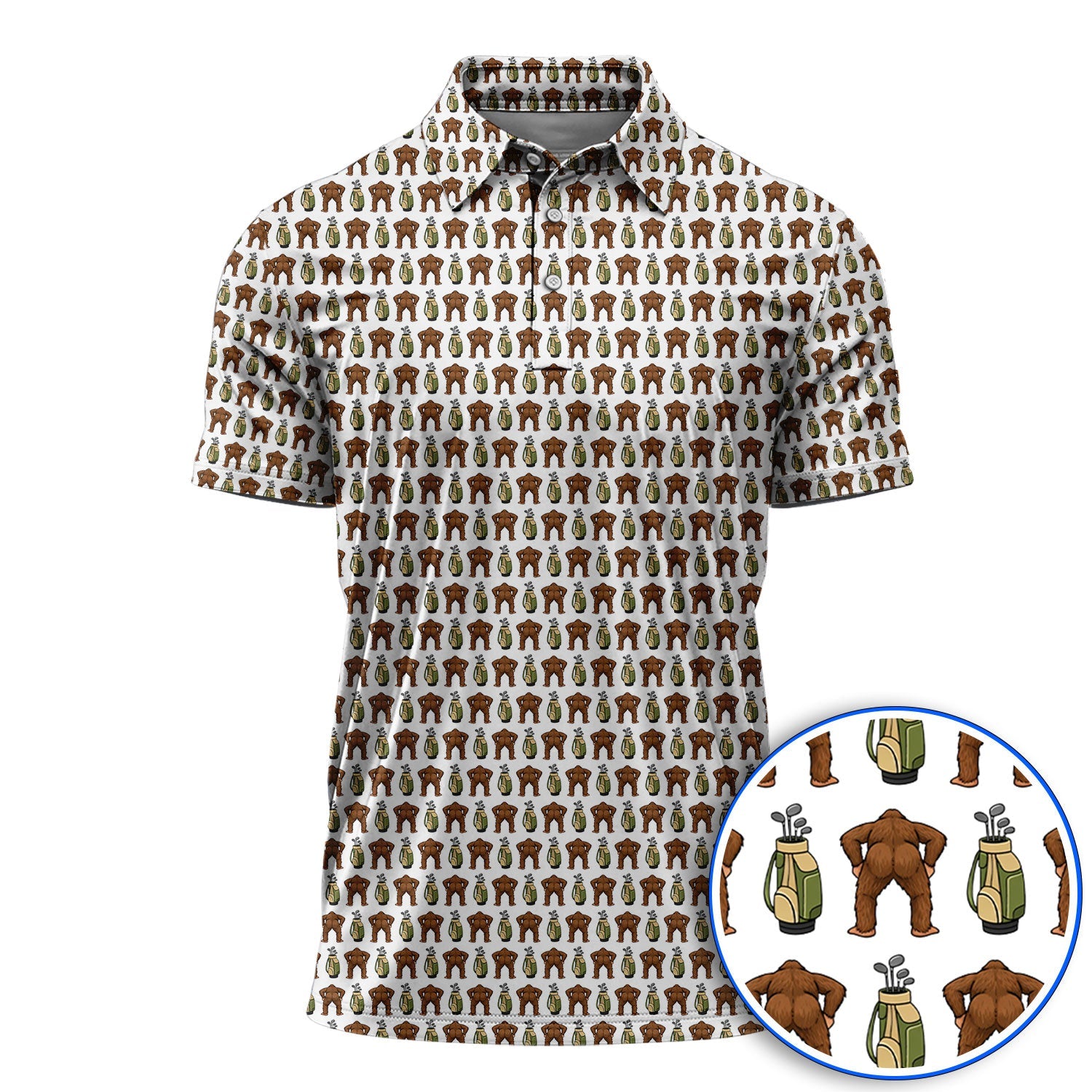 Bigfoot Pattern Golf Polos, Funny Sasquatch Golf Shirt, Golf Gift For Men