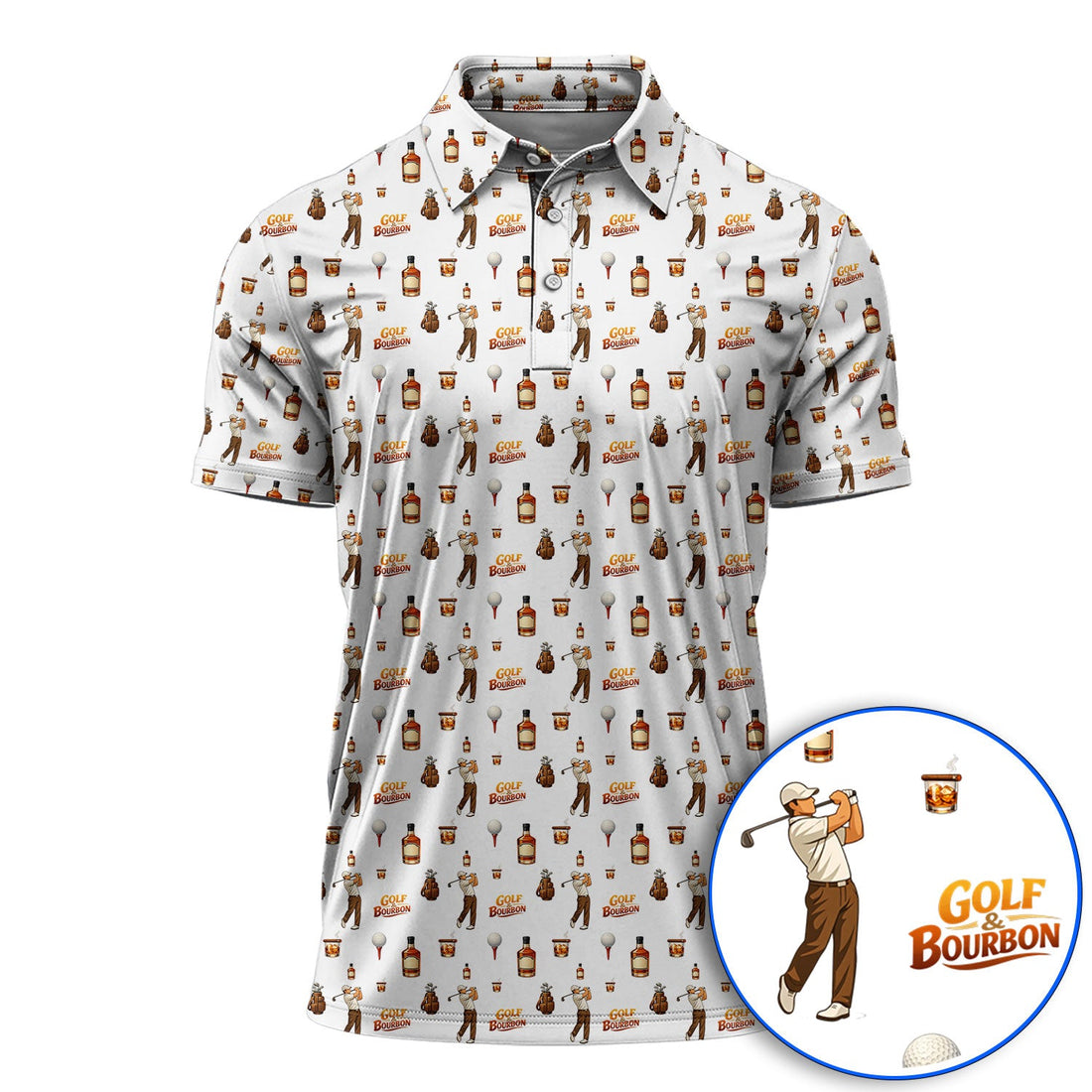 Crazy Golf Shirt For Men, Golf & Bourbon Pattern Golf Polos, Funny Golf Gift For Golfer