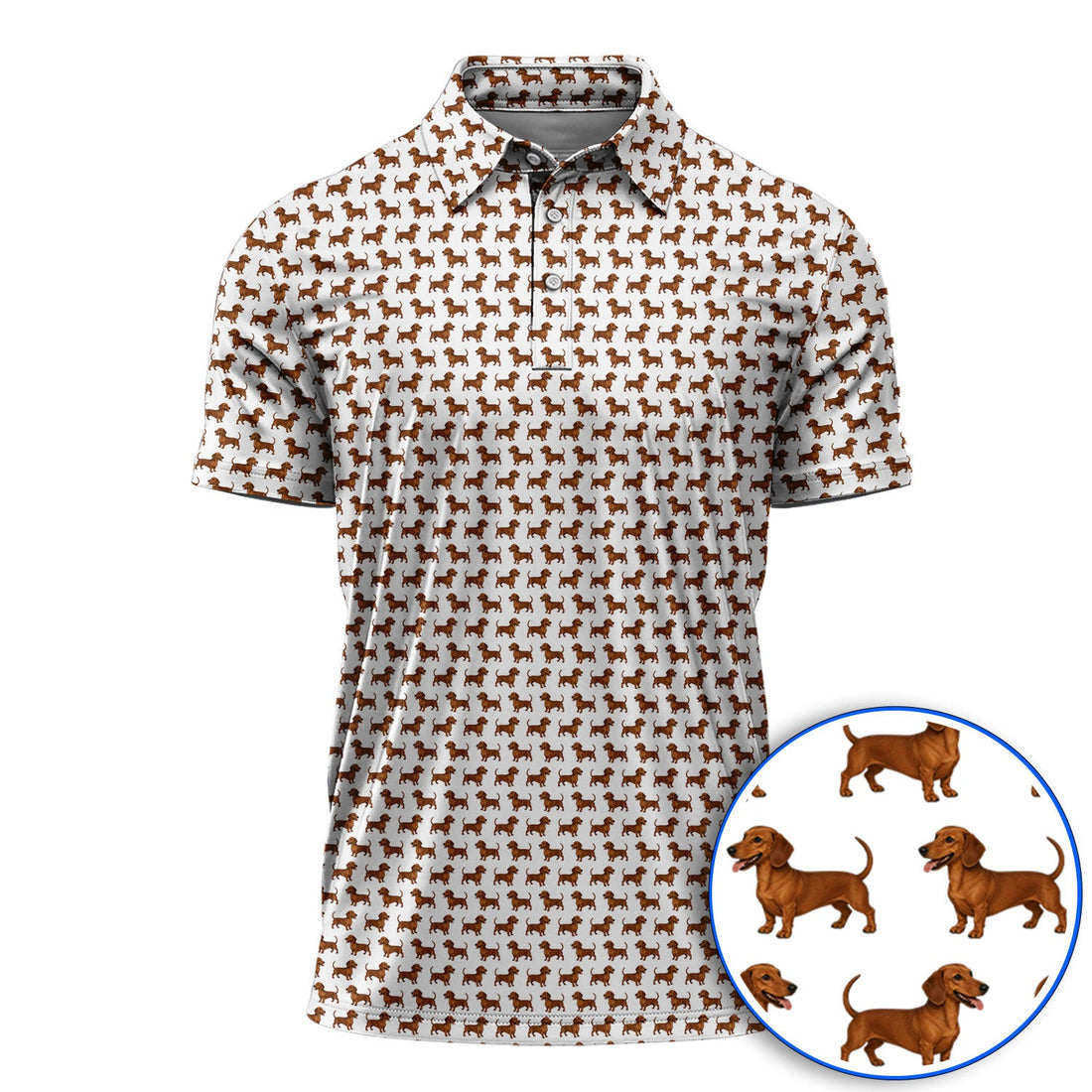 Funny Dachshund Pattern Golf Shirt, Cute Wiener Dog Golf Polos For Pet Lover, Golf Gift For Golfer