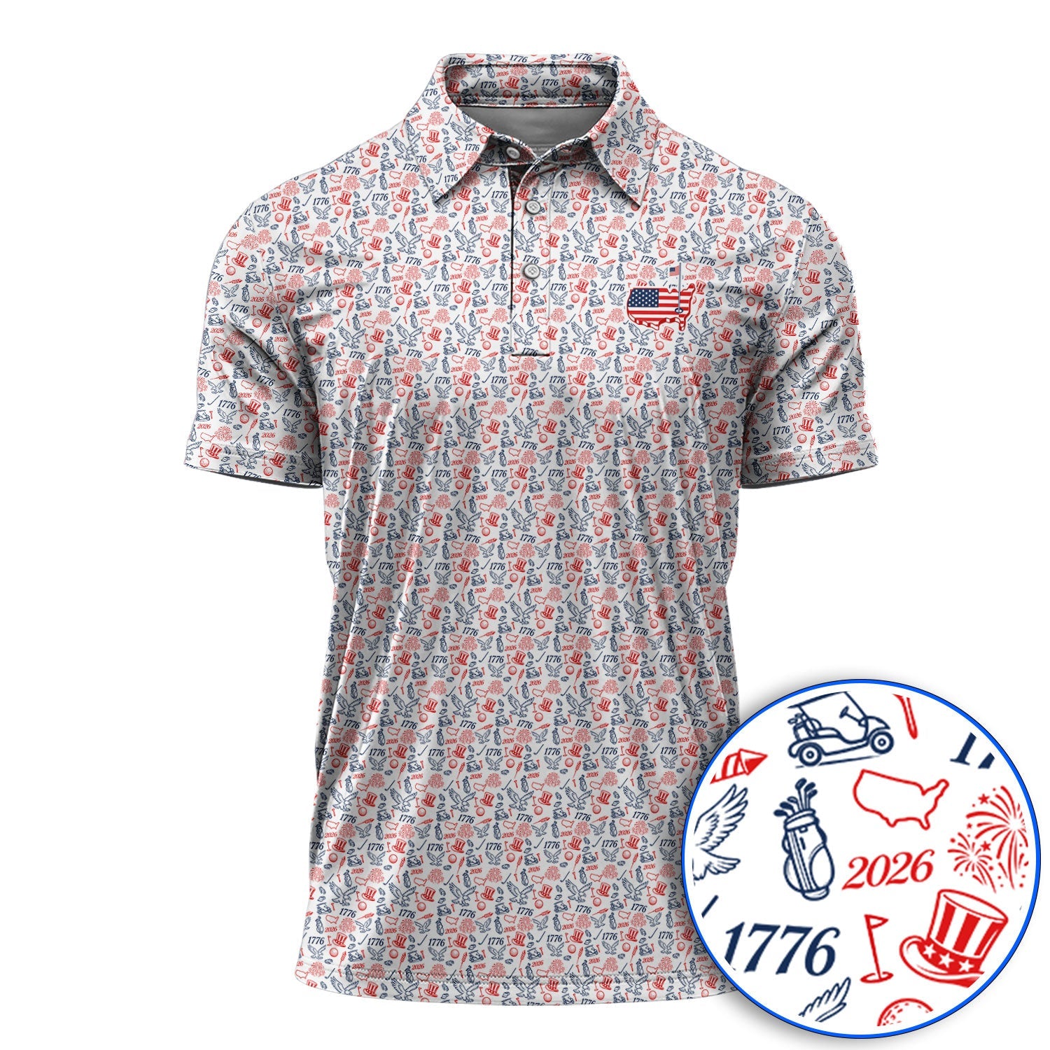 USA 250th Patriotic Pattern Golf Shirt, 1776–2026 American Golf Polos, Crazy Golf Shirts For Golfer