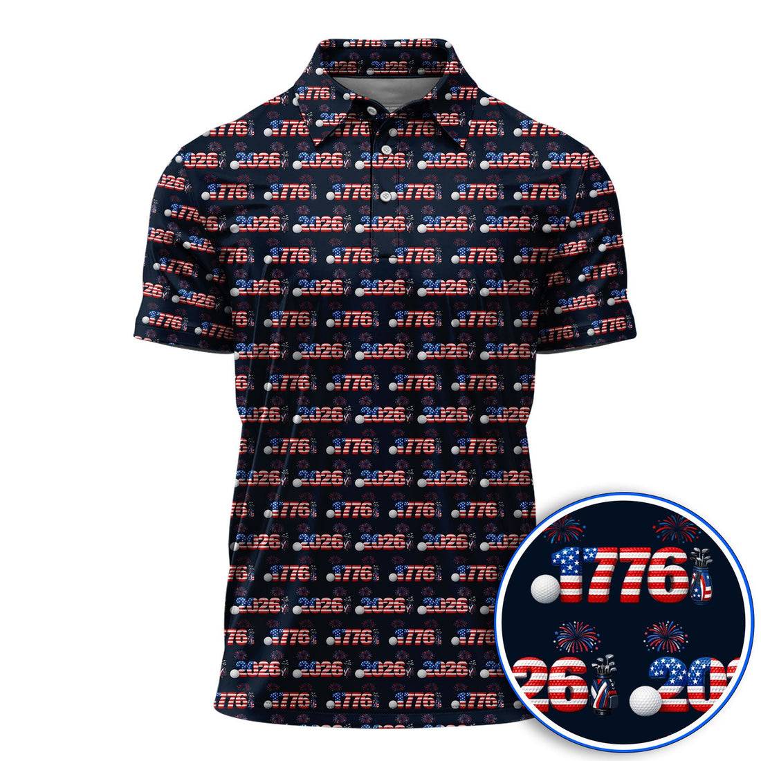 America 250th Anniversary Pattern Golf Polos, Patriotic Independence Day Golf Shirt, Men Golf Gift