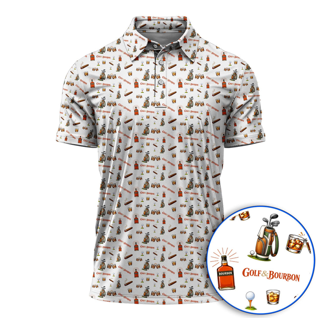 Golf & Bourbon Pattern Polos, Funny Golf Shirt For Golfer, Golfer Whiskey Shirt