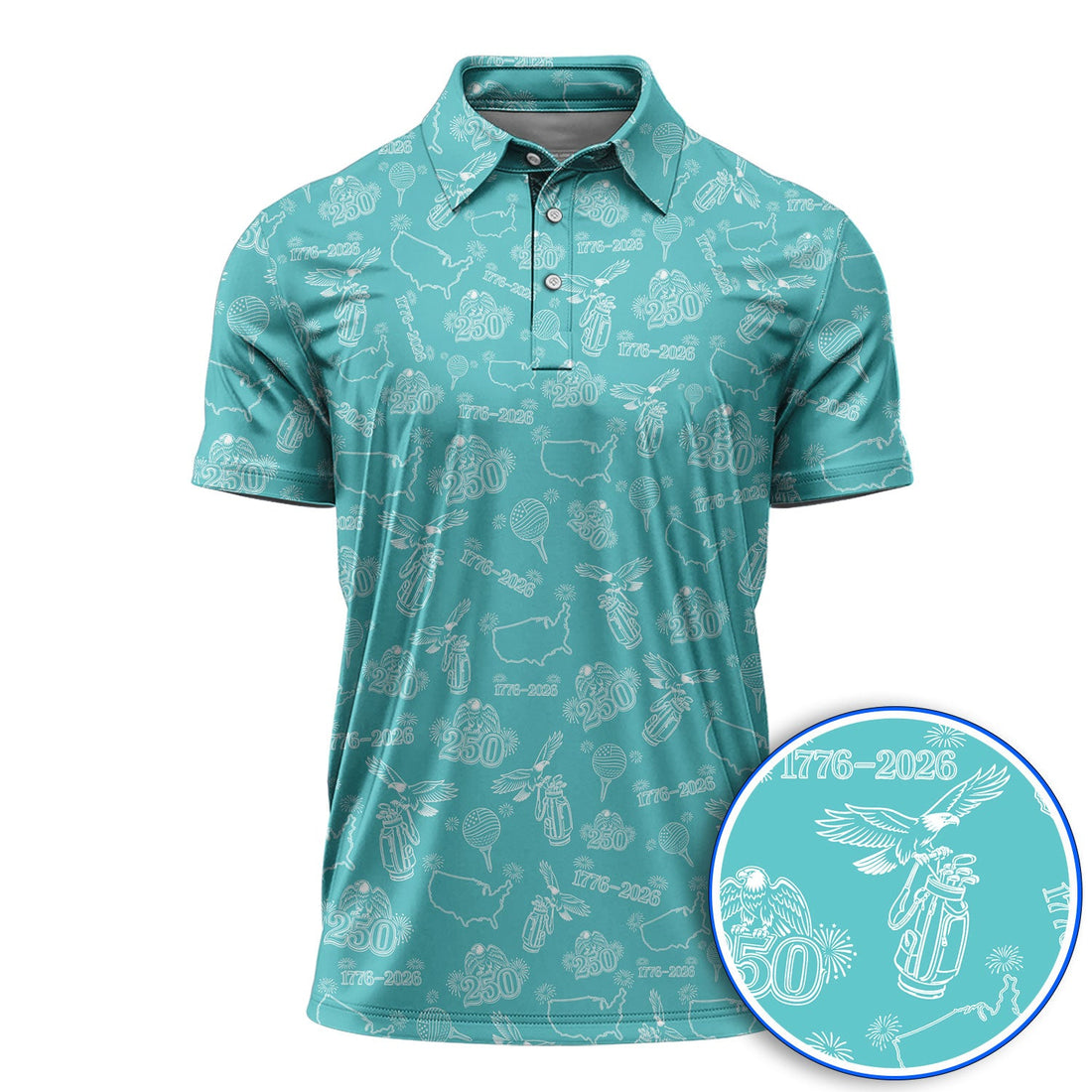 USA Patriotic Eagle Golf Polos, 1776–2026 America 250th Pattern Golf Shirt For Golfer, Crazy Golf Shirt
