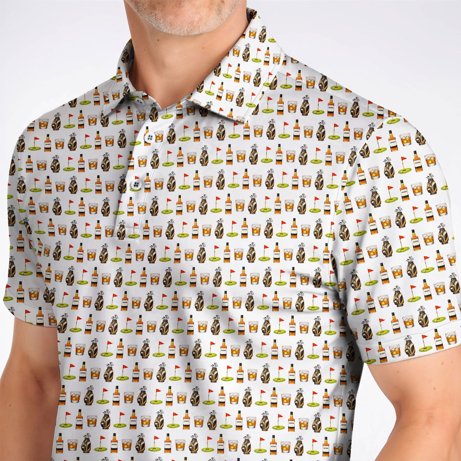 Bourbon Pattern Golf Shirt, Funny Golf Polos For Golfer, Golfer Whiskey Shirt For Men