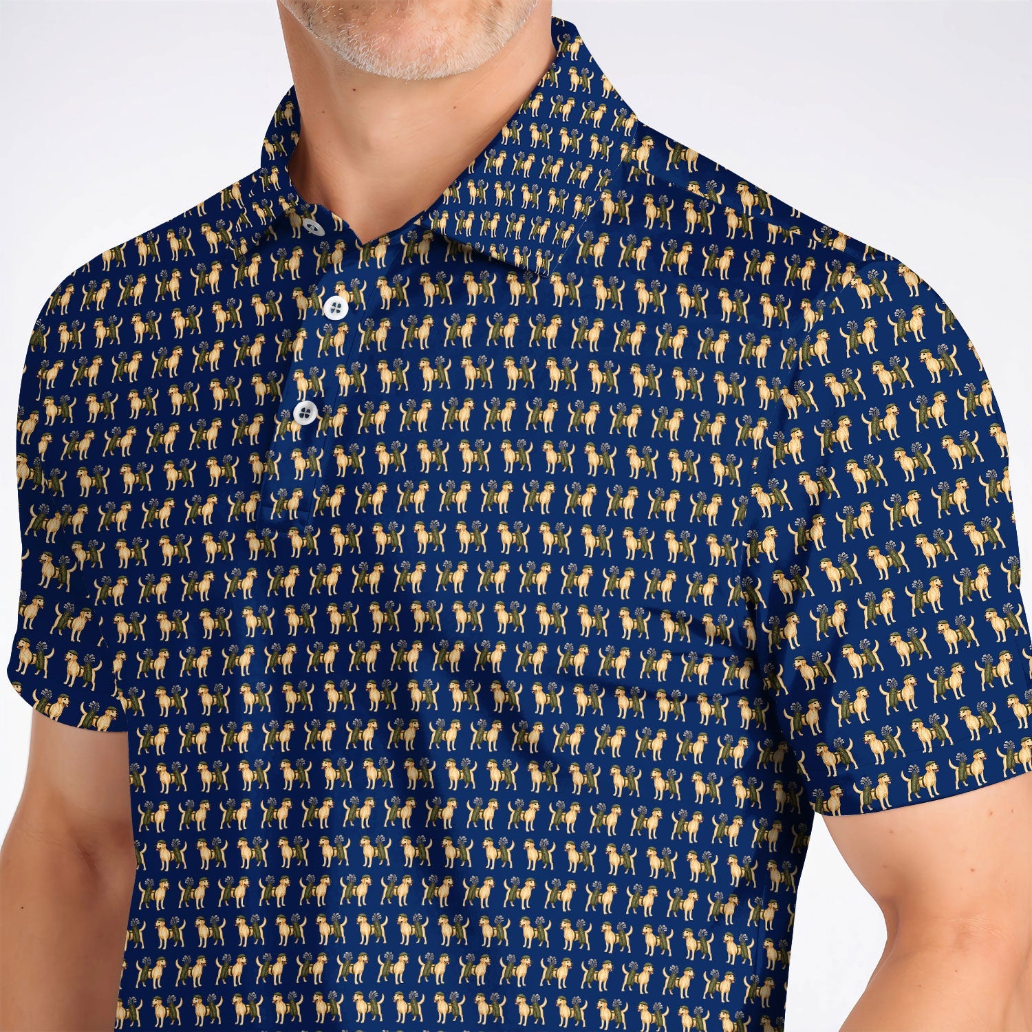 Funny Labrador Retriever Pattern Golf Shirt, Cute Yellow Lab Golf Polos For Pet Lover, Unique Golf Gift For Golfer
