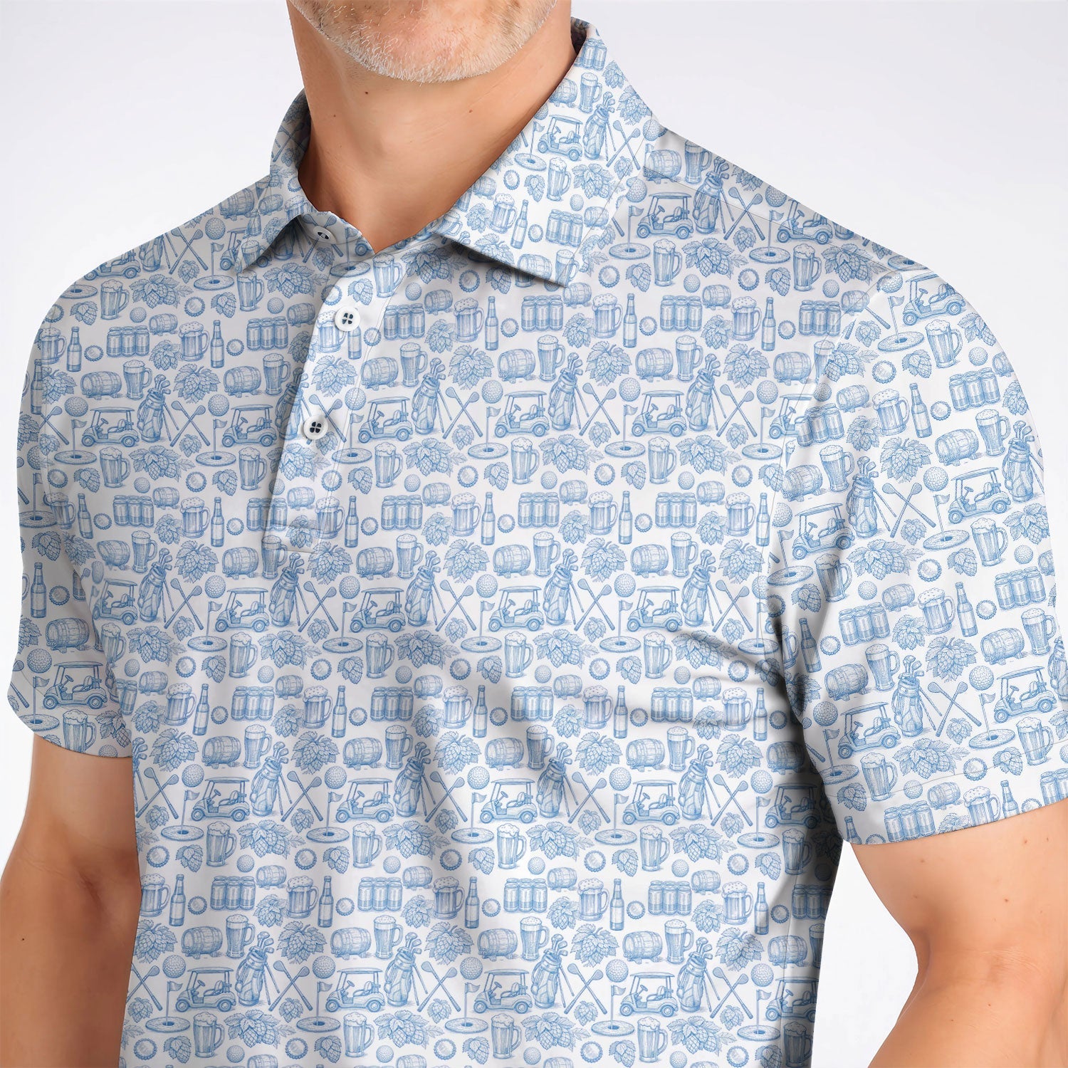 Toile De Jouy Pattern Golf Polos,  Funny Beer Golf Shirt For Men, Golf Gift For Golfer