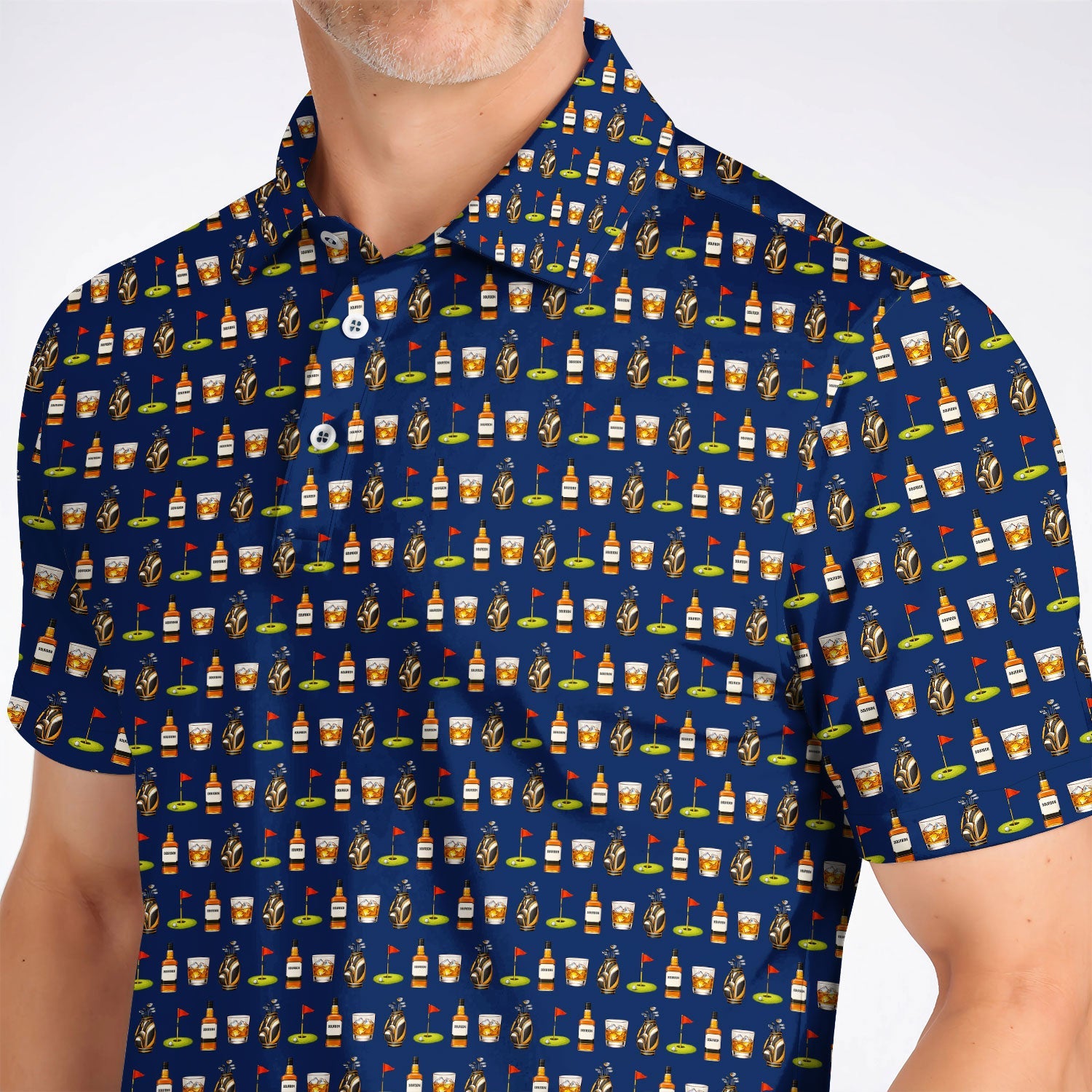 Bourbon Pattern Golf Shirt, Funny Golf Polos For Golfer, Golfer Whiskey Shirt For Men