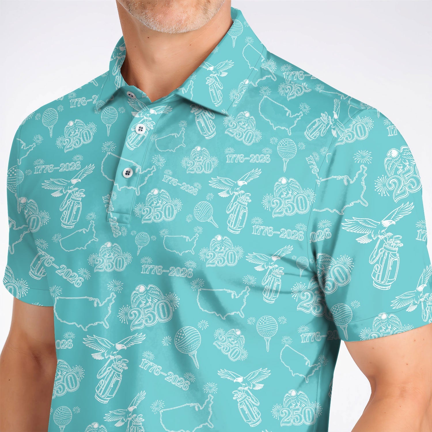USA Patriotic Eagle Golf Polos, 1776–2026 America 250th Pattern Golf Shirt For Golfer, Crazy Golf Shirt