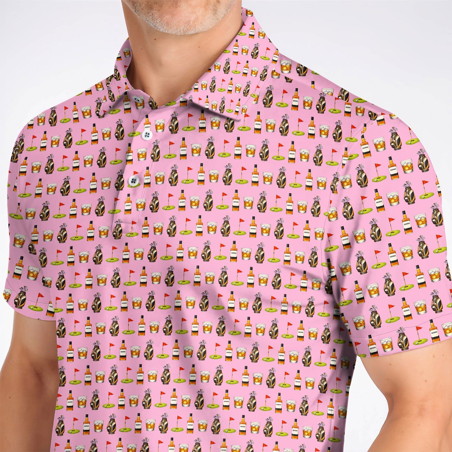 Bourbon Pattern Golf Shirt, Funny Golf Polos For Golfer, Golfer Whiskey Shirt For Golf Lovers