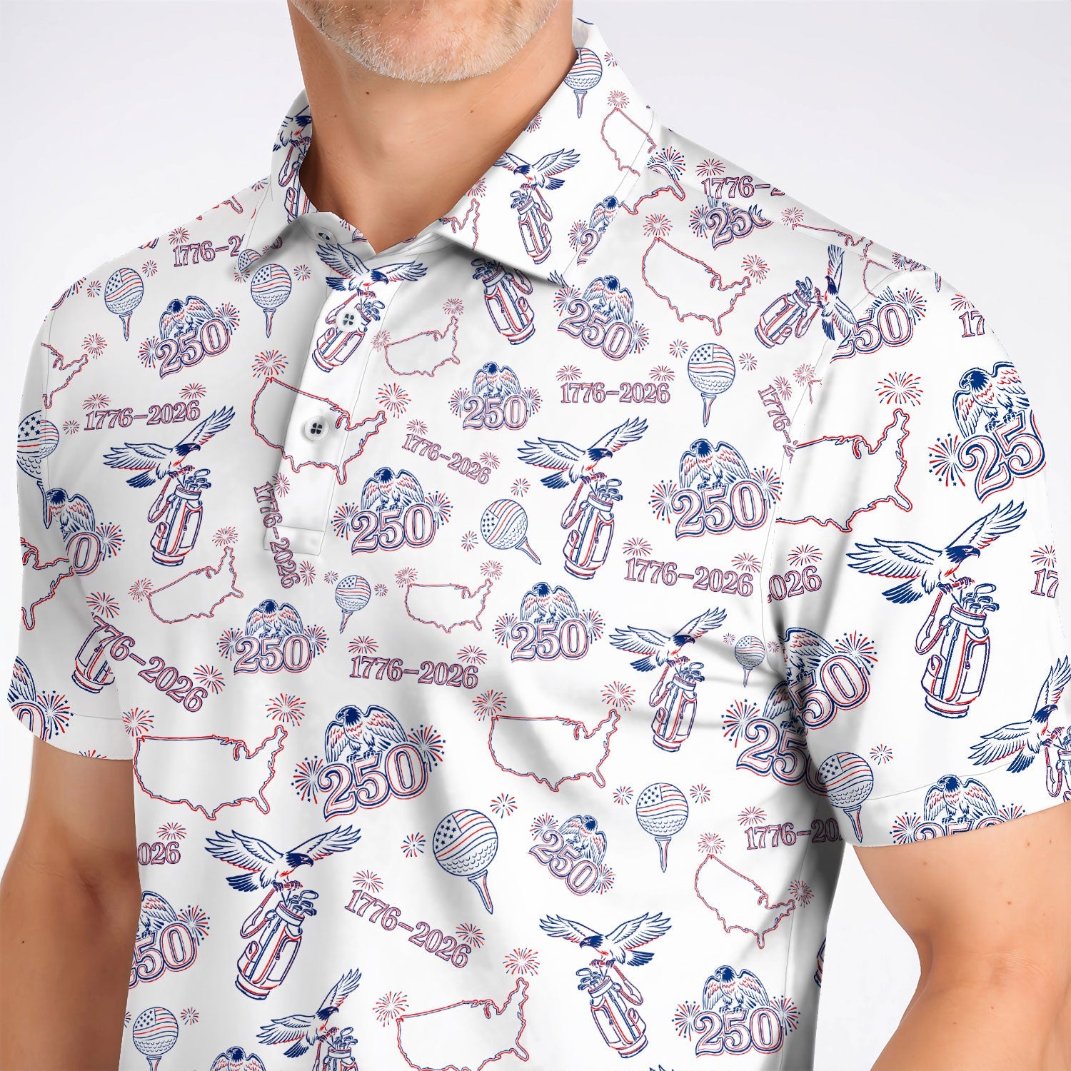 USA Patriotic Eagle Golf Polos, 1776–2026 America 250th Pattern Golf Shirt For Golfer, Crazy Golf Shirt