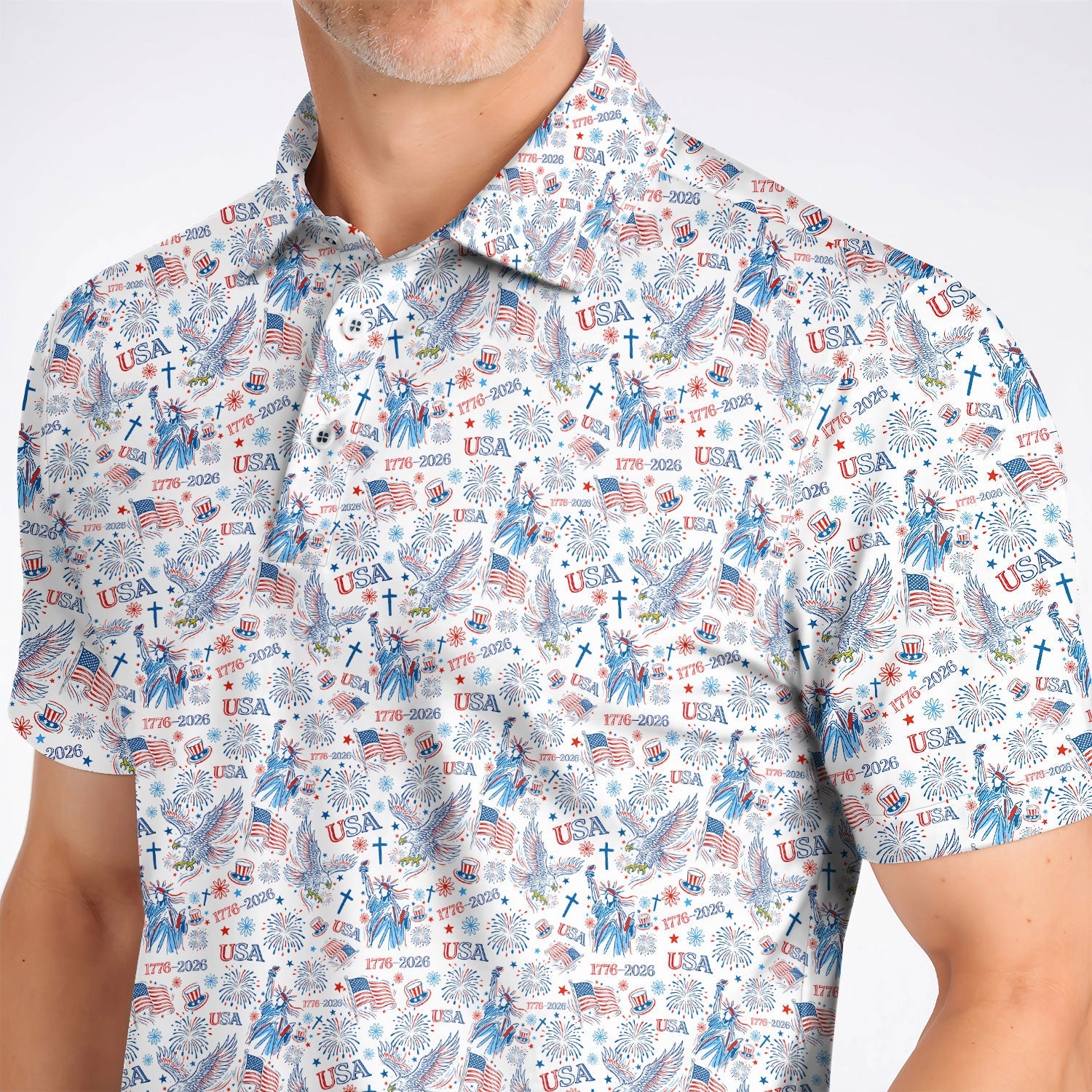 USA 1776–2026 Pattern Golf Polos, Eagle & Liberty Golf Shirt For Golfer, 4th of July Golf Shirts