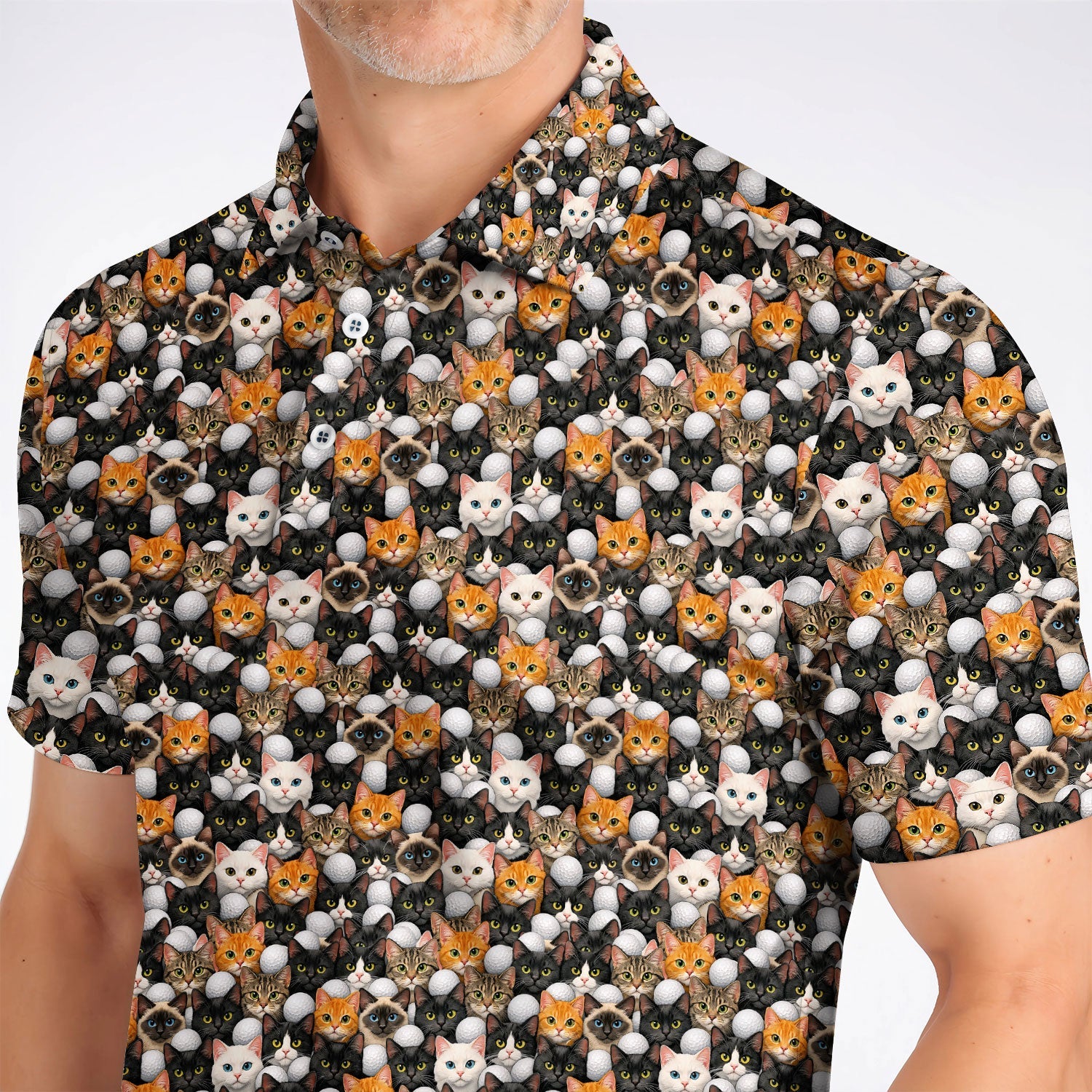 Crazy Pattern Golf Shirt, Pet Golf Polos For Golfer, Golf Gift For Cat Lover