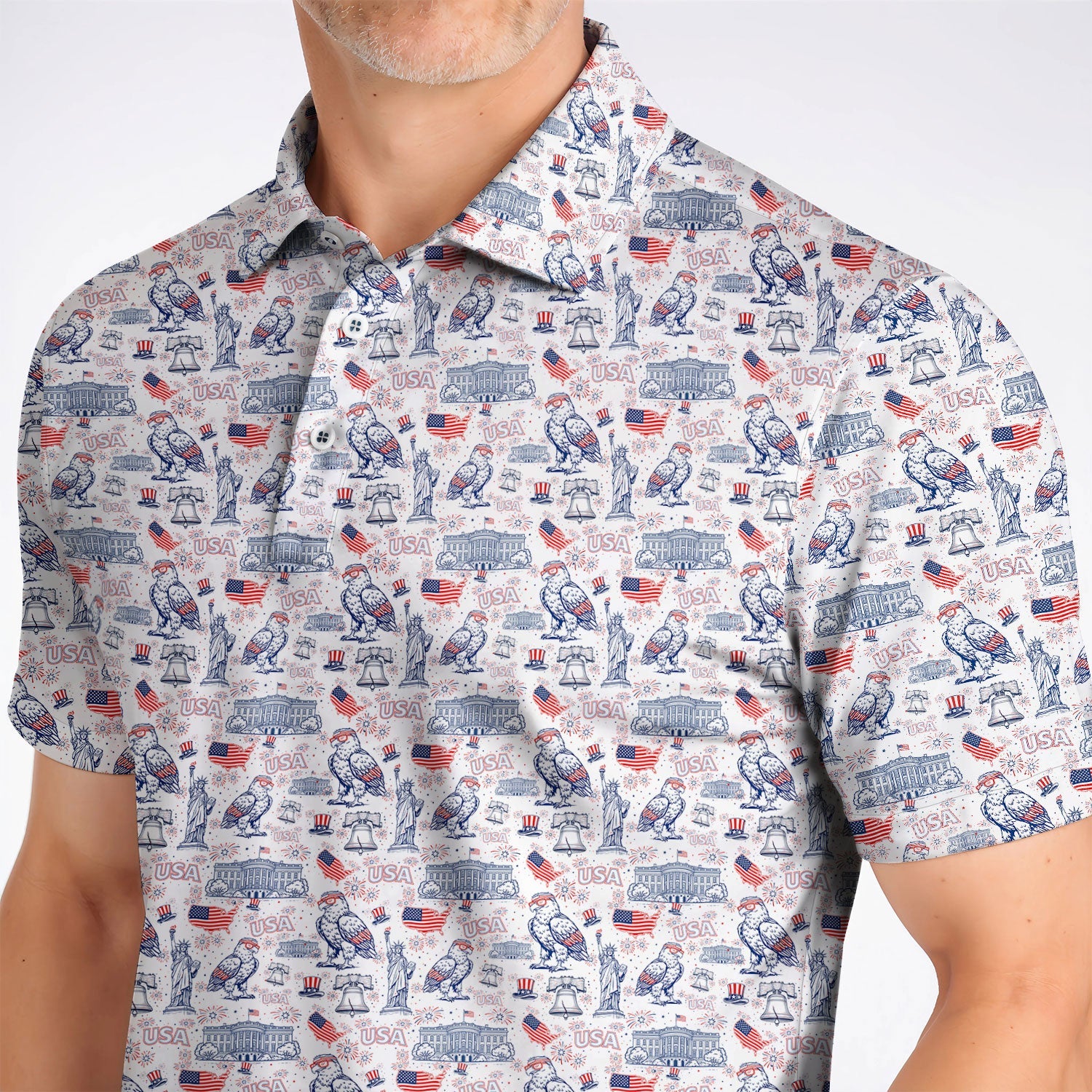 America 250th Patriotic Golf Polos, USA Eagle Pattern Golf Shirt For Golfer, Crazy Golf Shirt