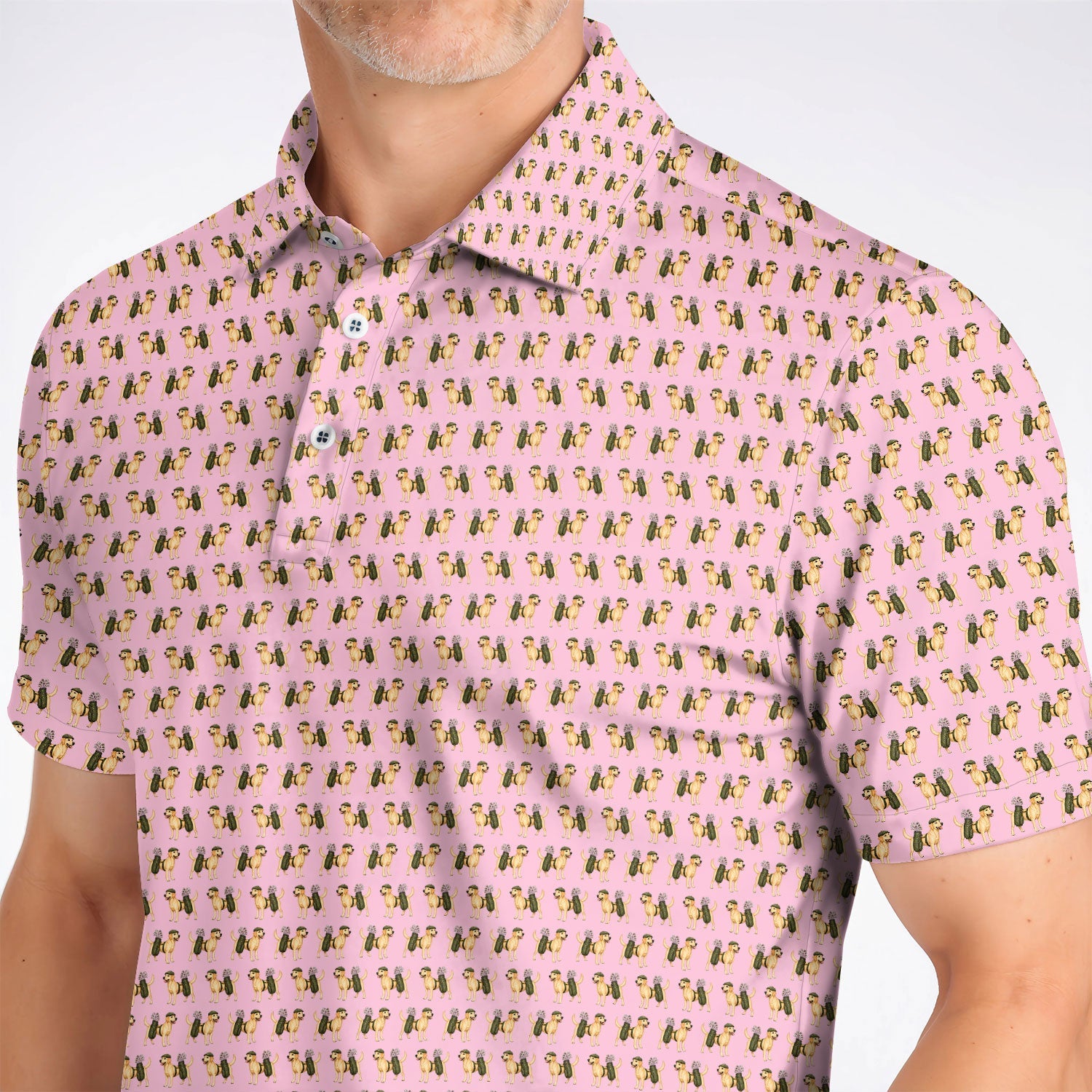 Funny Labrador Retriever Pattern Golf Shirt, Cute Yellow Lab Golf Polos For Pet Lover, Unique Golf Gift For Golfer
