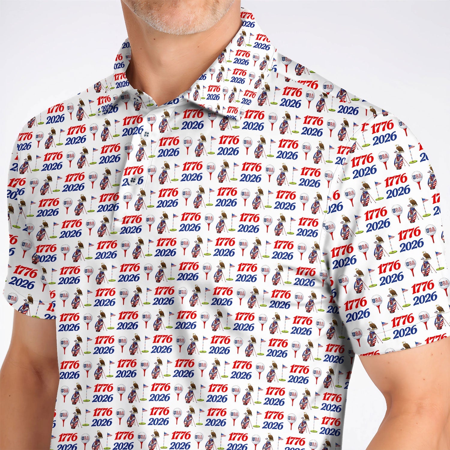 USA 1776–2026 Patriotic Golf Polos, American Flag & Eagle Pattern Golf Shirt, Golf Gift For Golfer